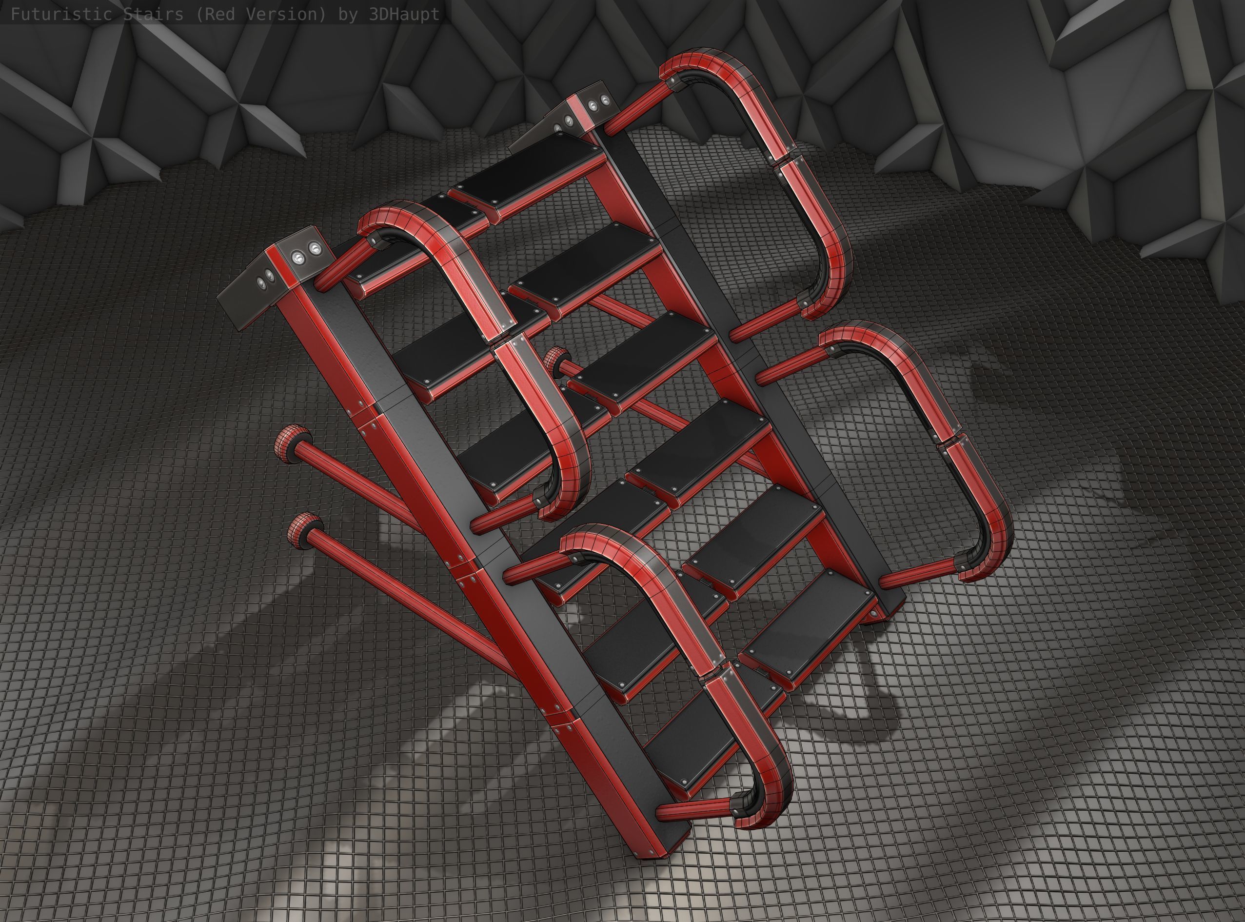 Sci-Fi Stairs - 25 - Red Version Low-poly 3D model_20