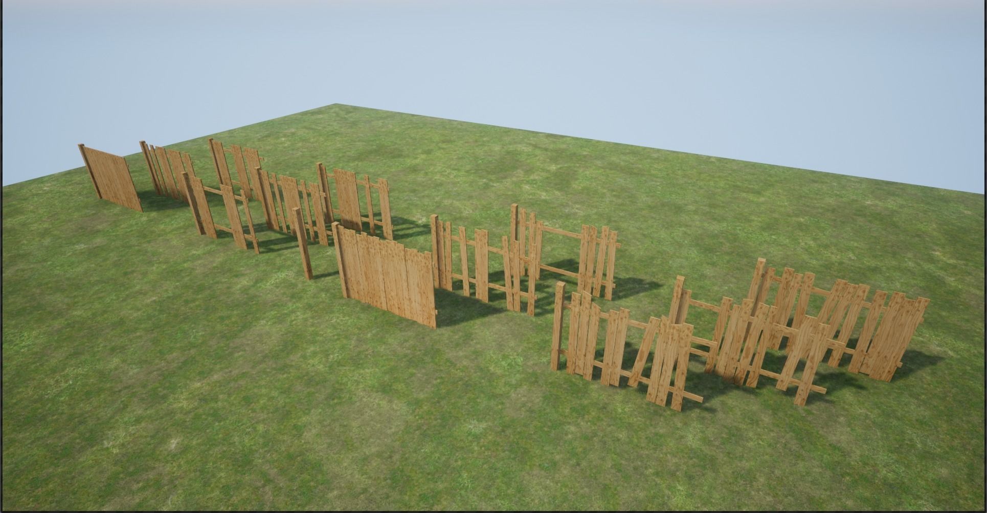 Modular Wooden Fence Low-poly 3D model_2