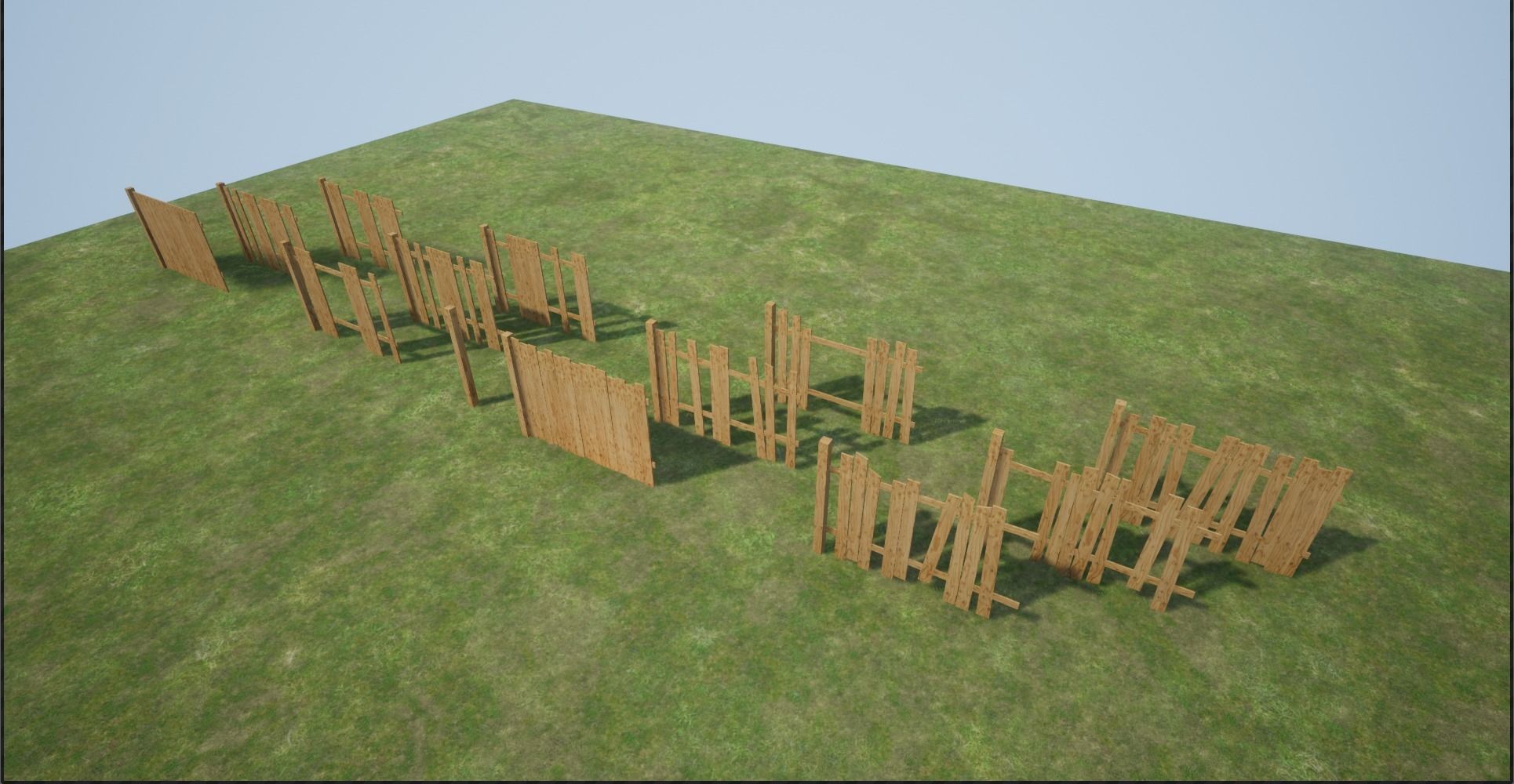 Modular Wooden Fence Low-poly 3D model_1