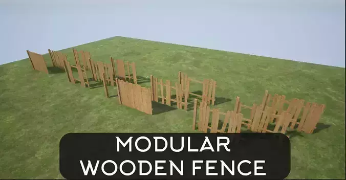 Modular Wooden Fence Low-poly 3D model