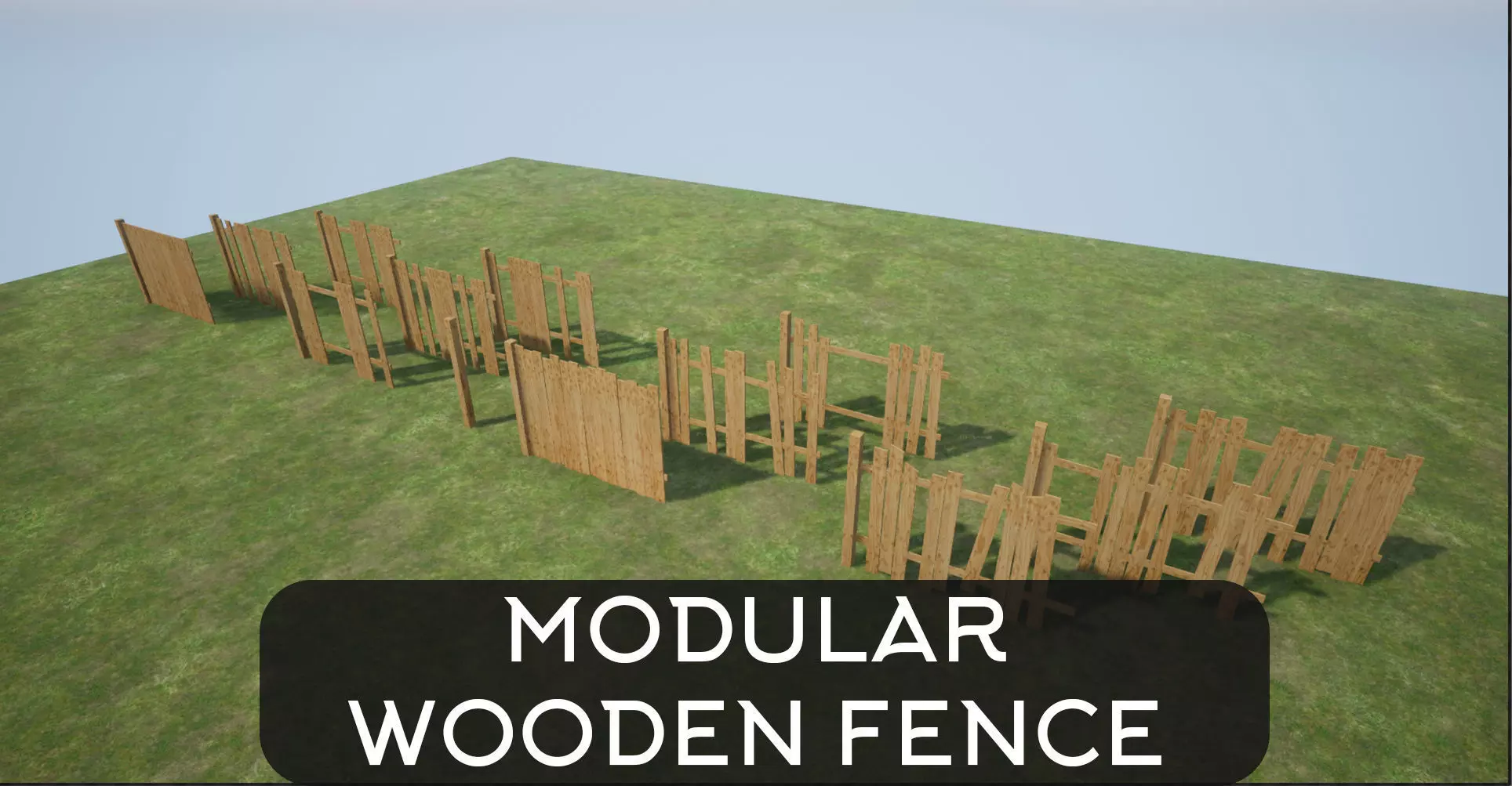 Modular Wooden Fence Low-poly 3D model_0
