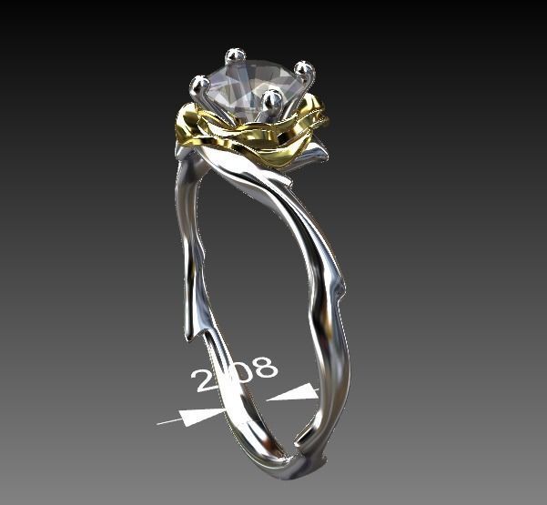 Ring Engagment solitaire Rose Branch 3D print model 3D print model_4