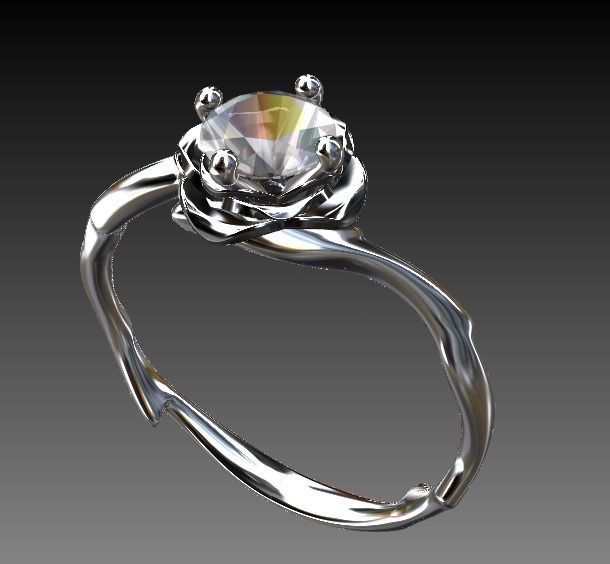 Ring Engagment solitaire Rose Branch 3D print model 3D print model_1