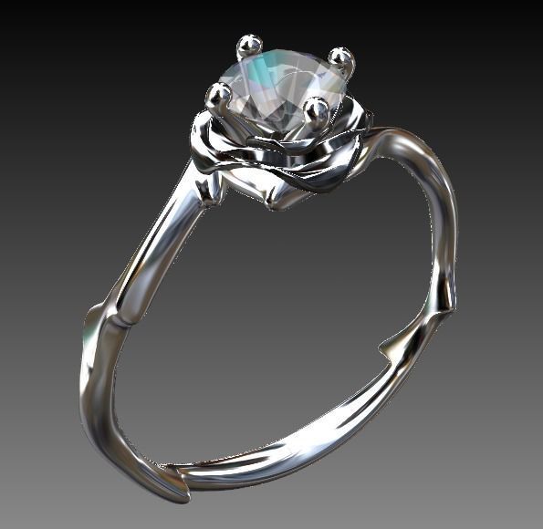 Ring Engagment solitaire Rose Branch 3D print model 3D print model_2
