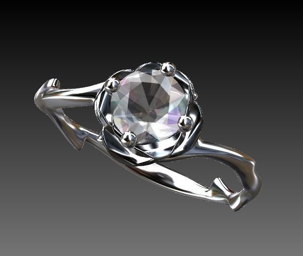 Ring Engagment solitaire Rose Branch 3D print model 3D print model_3
