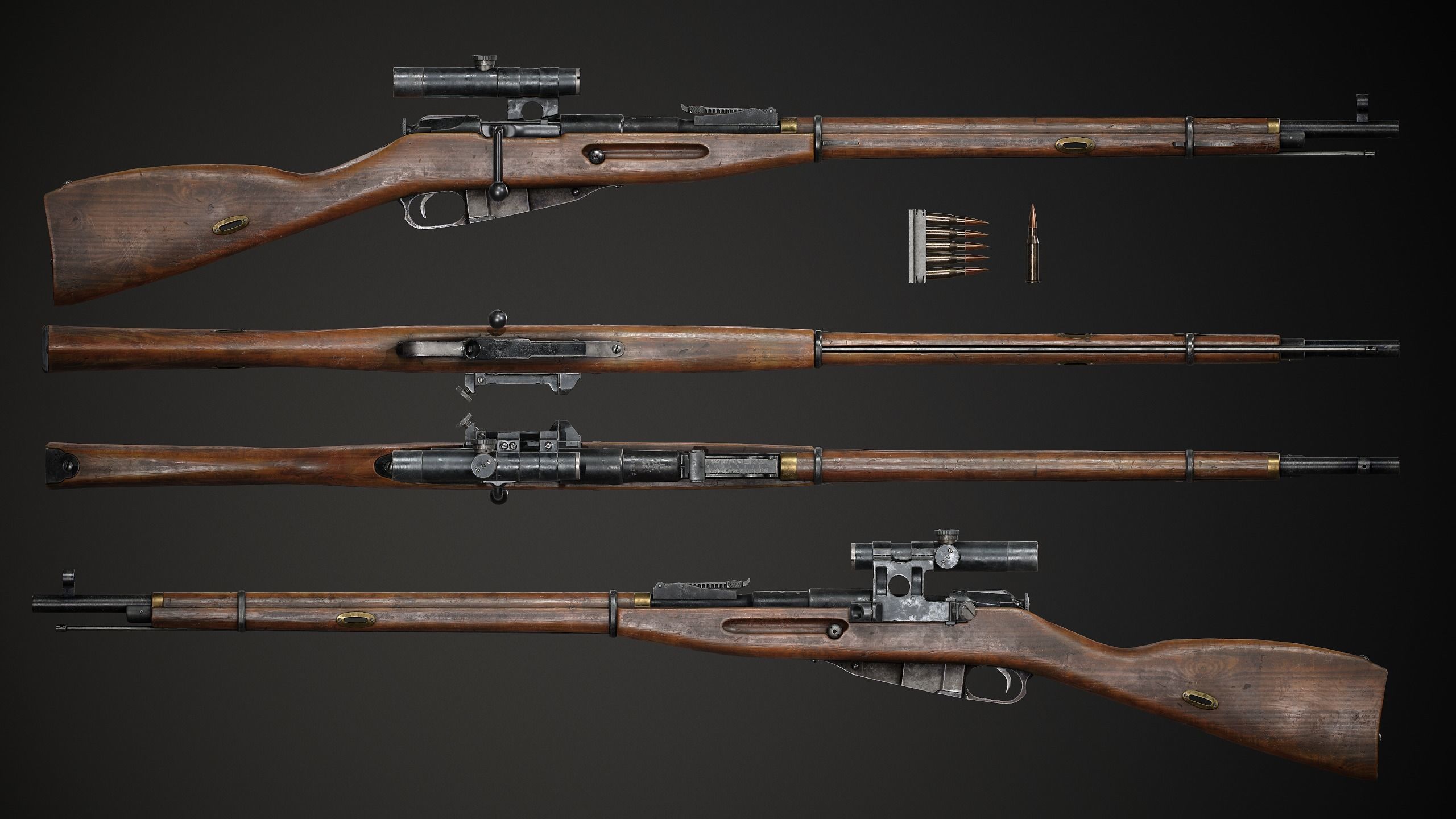 3D model PBR Soviet Mosin Nagant 91-30 Sniper Rifle VR / AR / low-poly