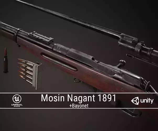 PBR Soviet Mosin Nagant 1891 Low-poly 3D model