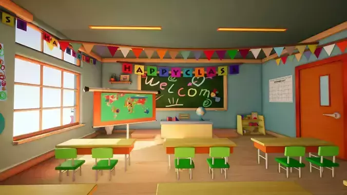 Class room - 3D model for Cartoons 3D model