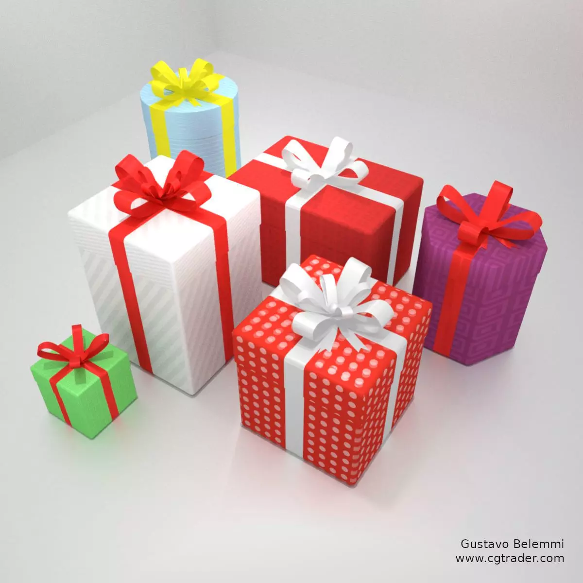 6 Gift Boxes with Wrap Textures 3D model_0