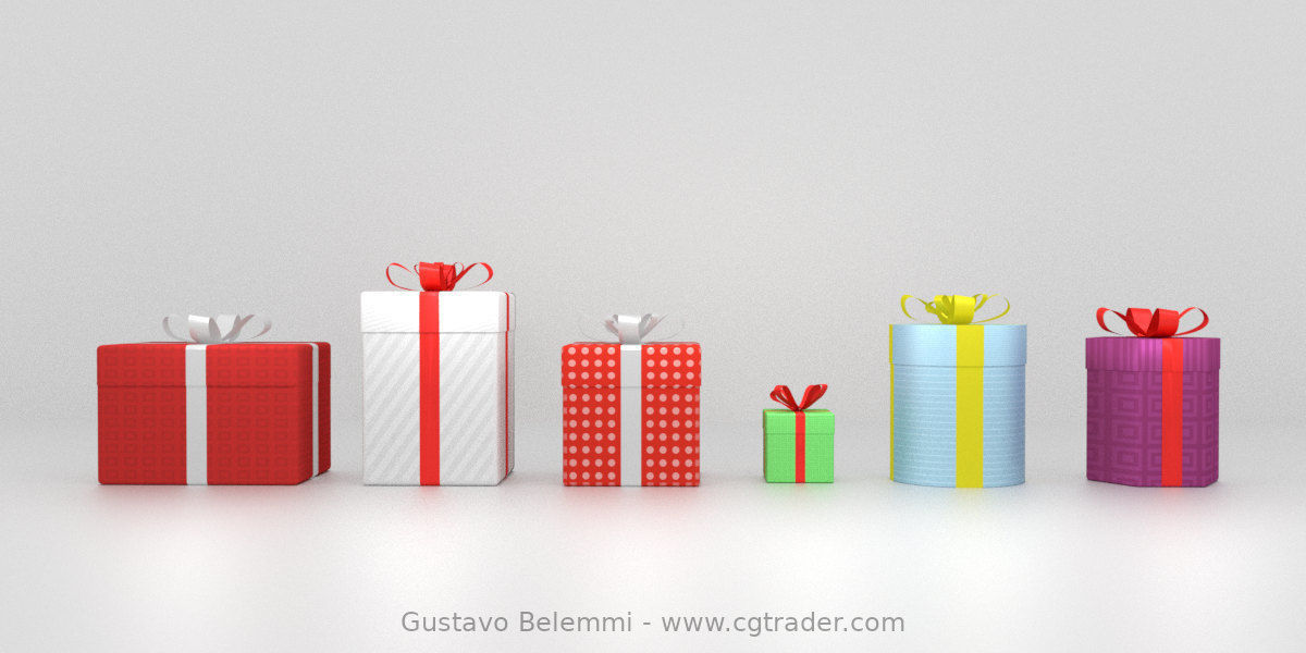 6 Gift Boxes with Wrap Textures 3D model_1