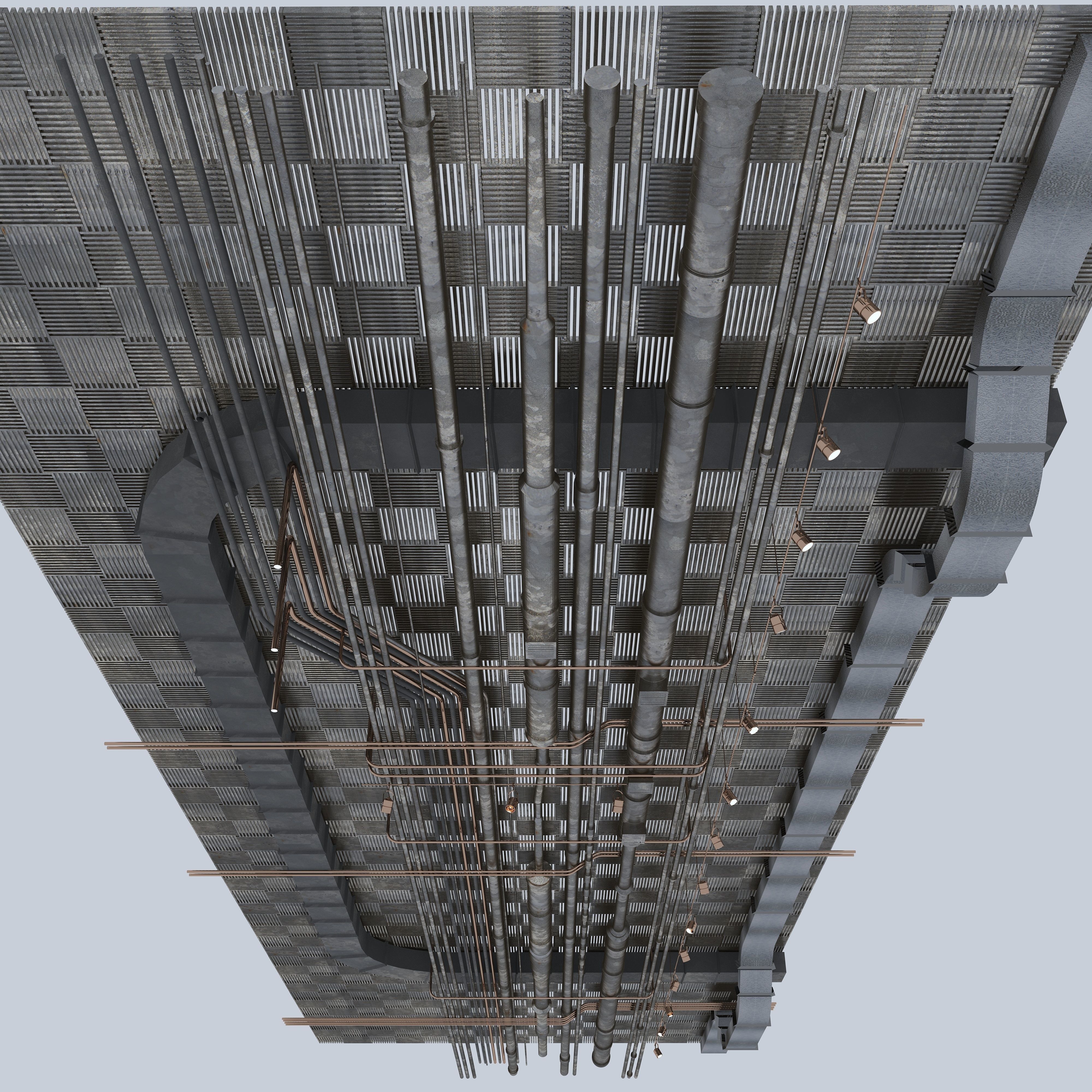 Pipes industrial ceiling 3D model_1