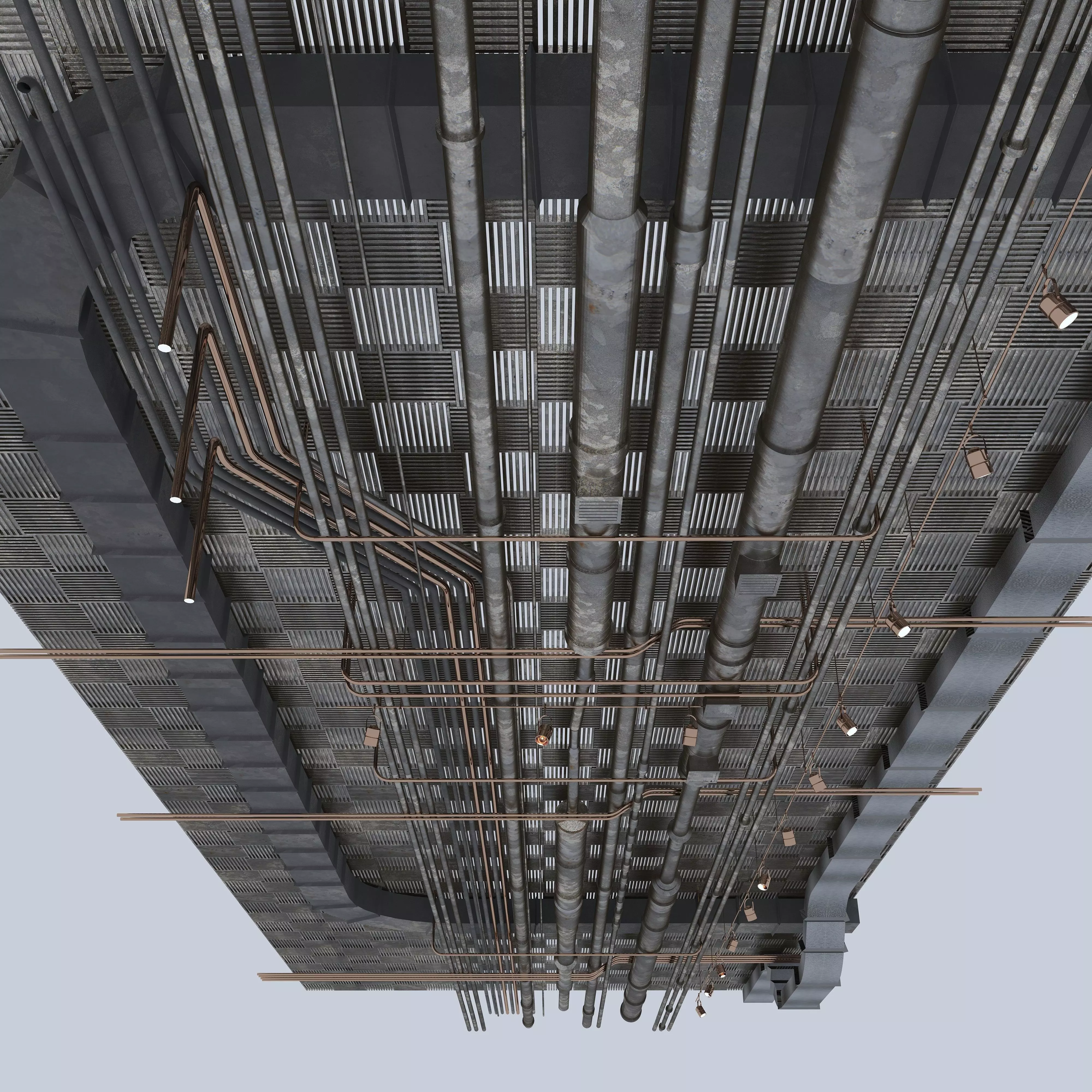 Pipes industrial ceiling 3D model_0