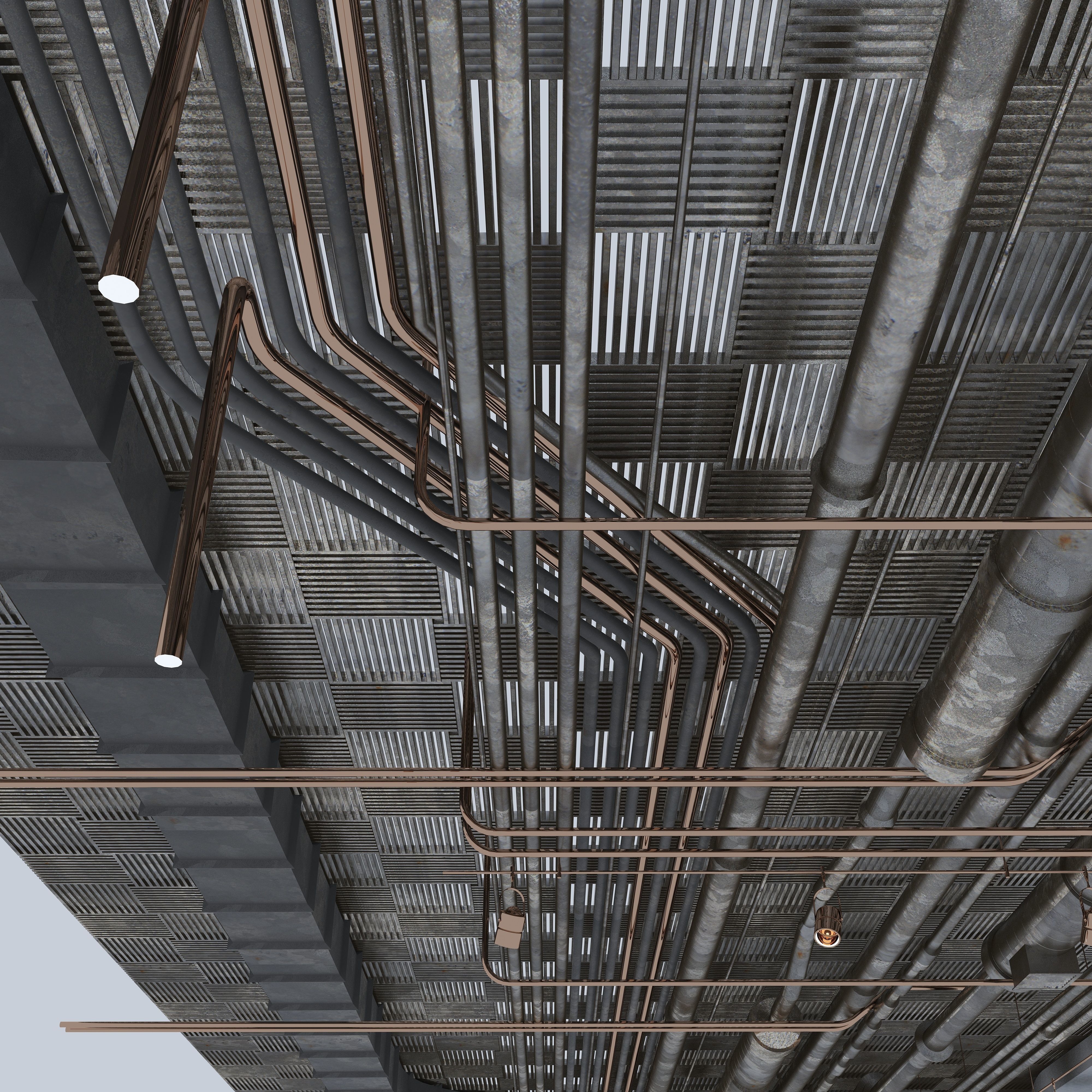 Pipes industrial ceiling 3D model_2