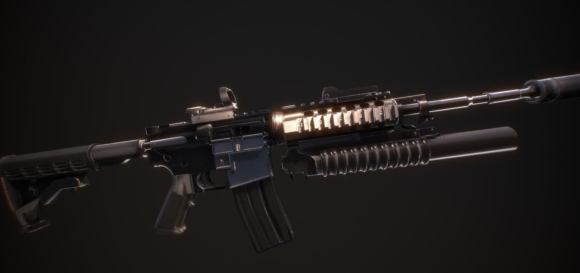 M4A1 Full Mod Low-poly 3D model_9