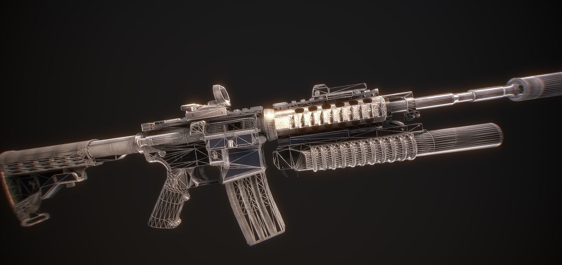 M4A1 Full Mod Low-poly 3D model_10