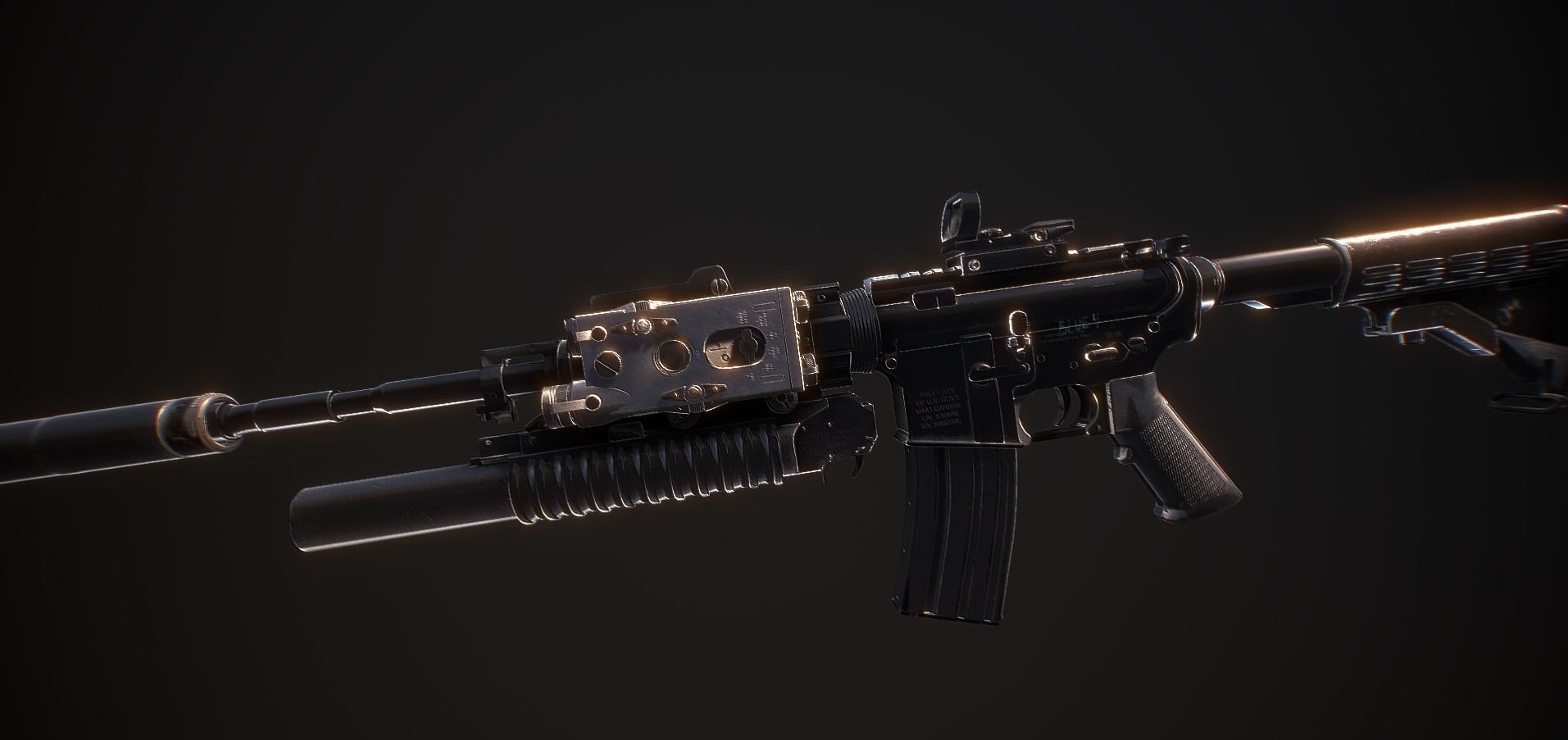 M4A1 Full Mod Low-poly 3D model_11