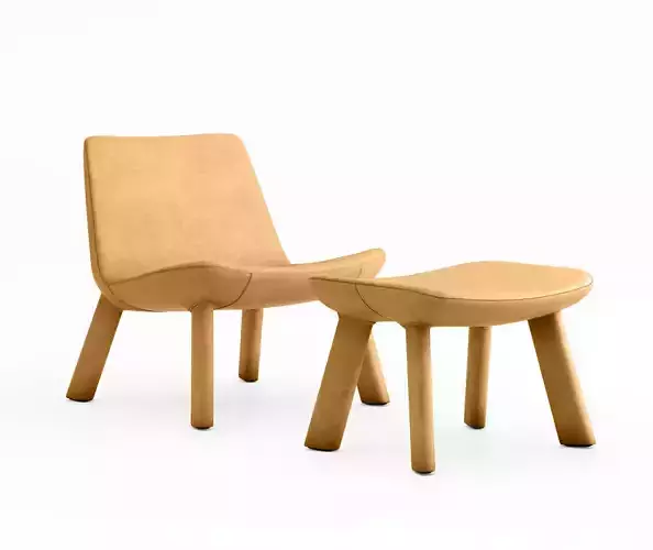 Bludot Neat Leather lounge chair with ottoman 3D model
