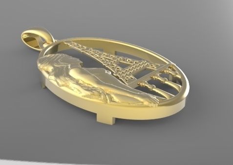 Paris gold locket with eiffel tower 3D print model_2