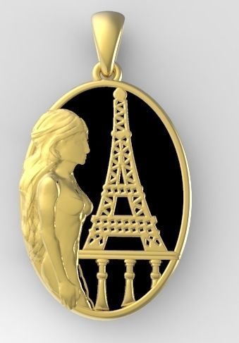 Paris gold locket with eiffel tower 3D print model