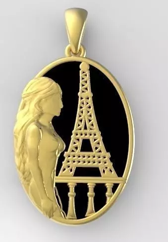 Paris gold locket with eiffel tower 3D print model_0