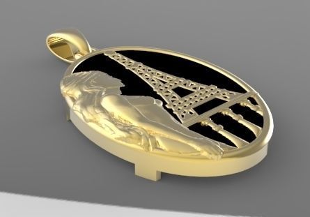 Paris gold locket with eiffel tower 3D print model_1