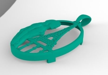 Paris gold locket with eiffel tower 3D print model_4