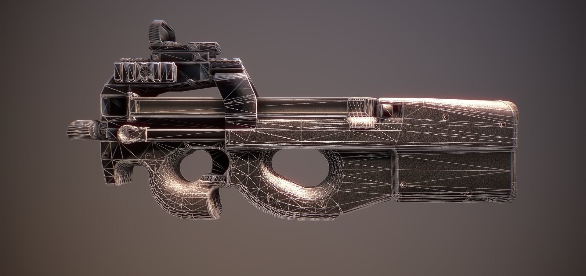 P90 gun Low-poly 3D model_9