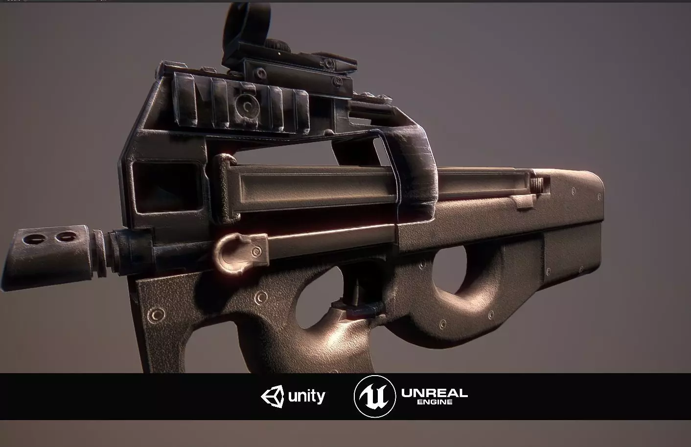 P90 gun Low-poly 3D model_0