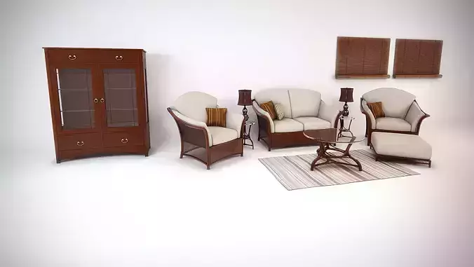 Sofa set 3D model china cabinet with glass doors