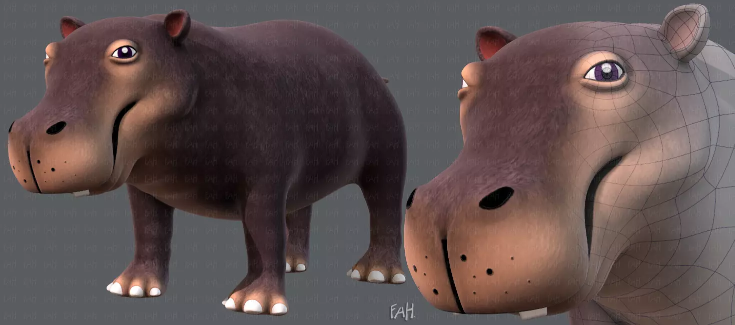 Hippo V01 Low-poly 3D model_0