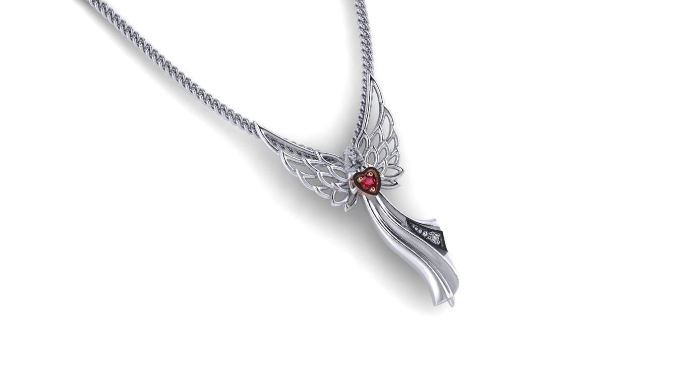 Angel necklace with wings and heart 3D print model_5