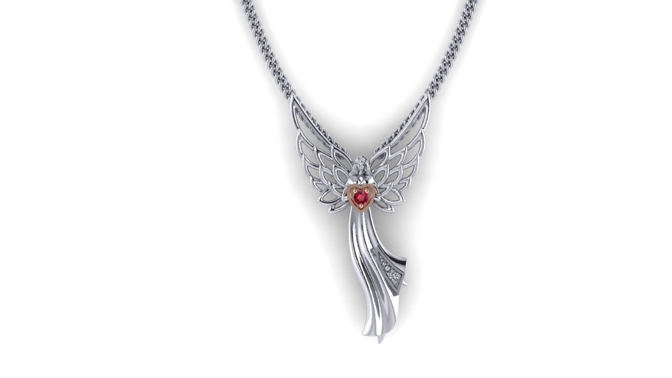 Angel necklace with wings and heart 3D print model_4