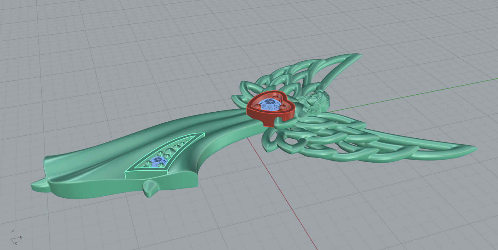 Angel necklace with wings and heart 3D print model_14