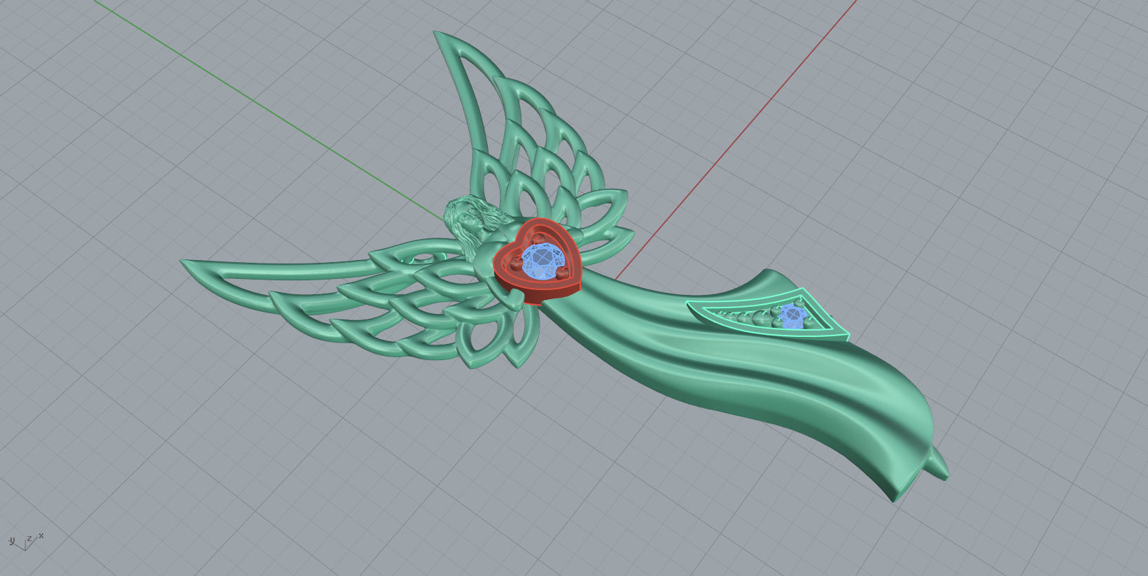 Angel necklace with wings and heart 3D print model_13