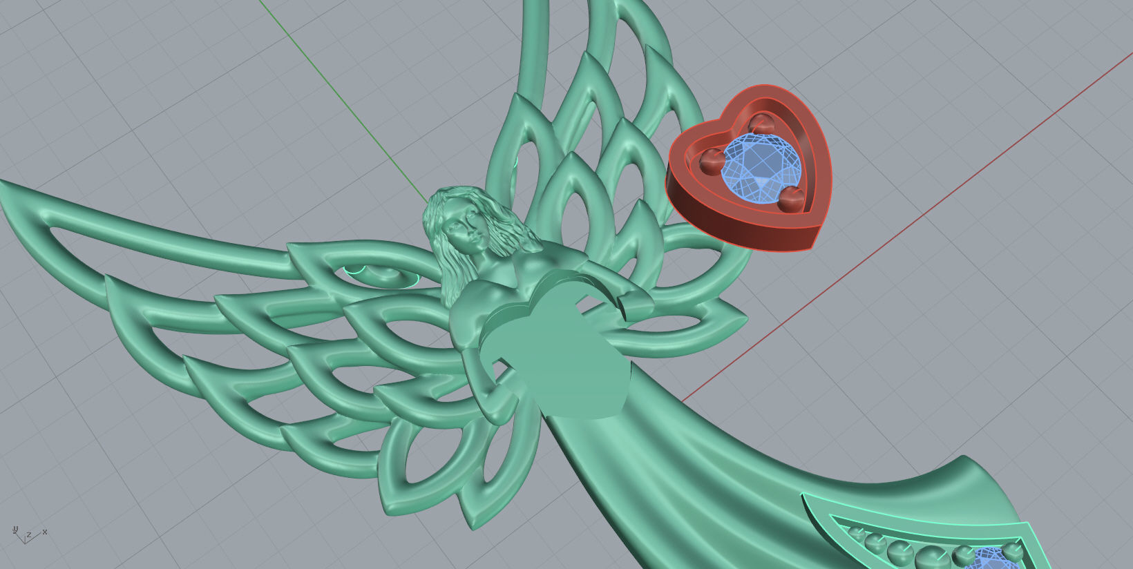 Angel necklace with wings and heart 3D print model_17