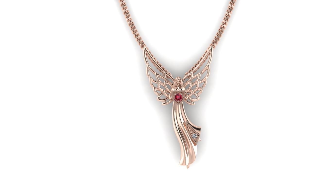 Angel necklace with wings and heart 3D print model_1