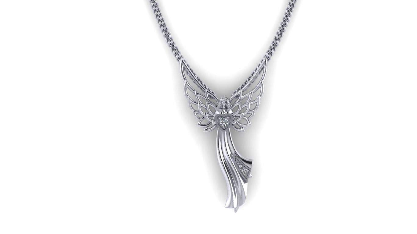 Angel necklace with wings and heart 3D print model_6