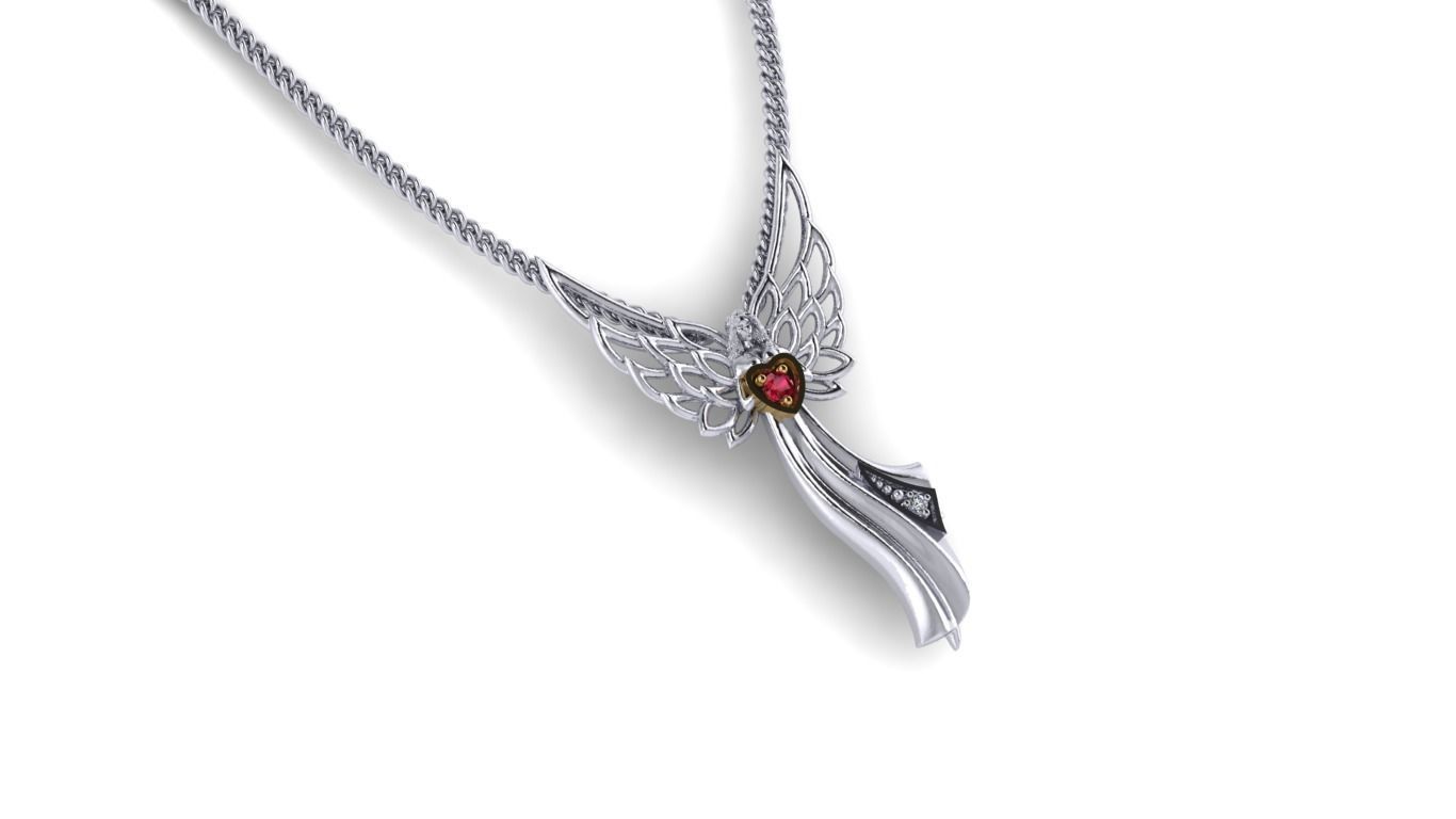 Angel necklace with wings and heart 3D print model_7