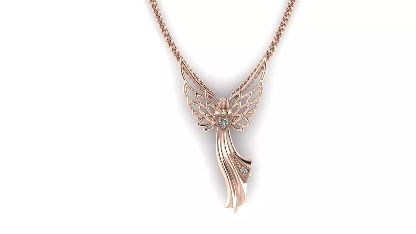 Angel necklace with wings and heart 3D print model_0
