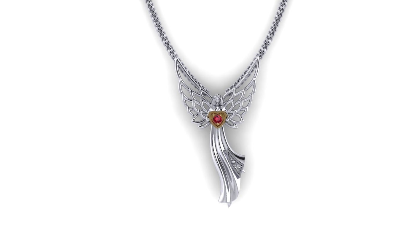 Angel necklace with wings and heart 3D print model_9