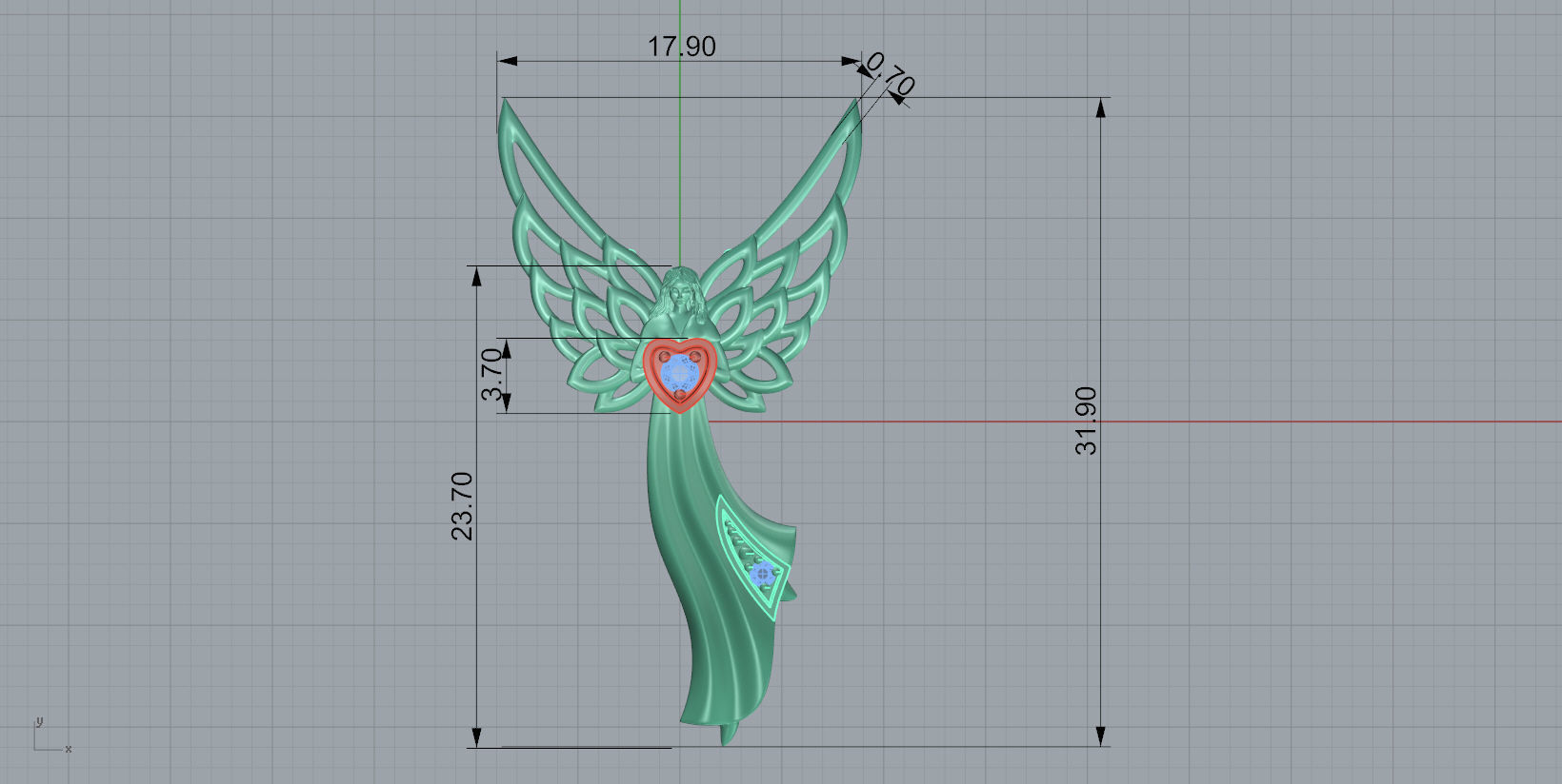 Angel necklace with wings and heart 3D print model_10