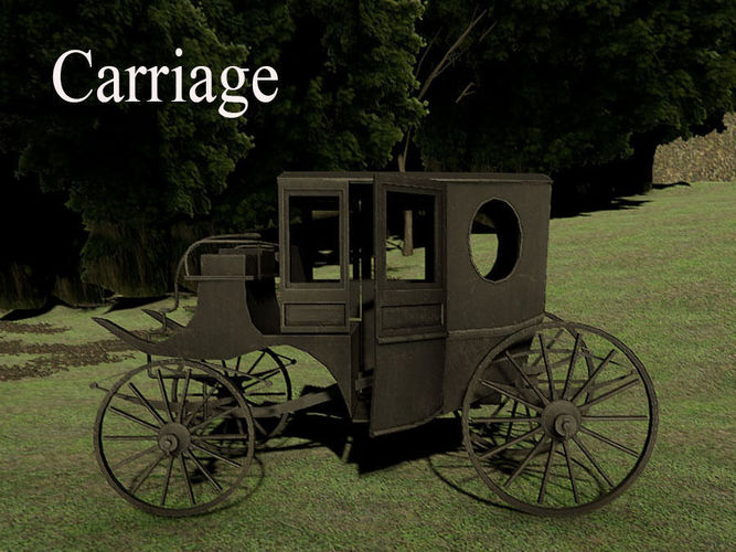 Carriage horse drawn in grass Low-poly 3D model