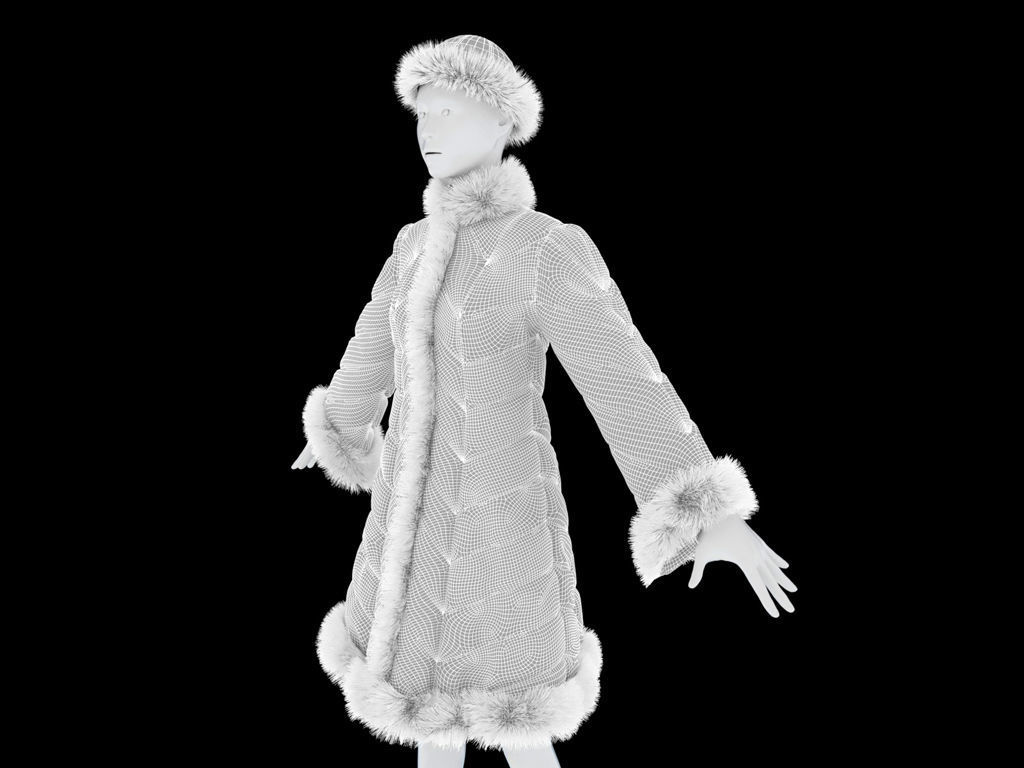 Fur coat for the Snow Maiden 3D model_6