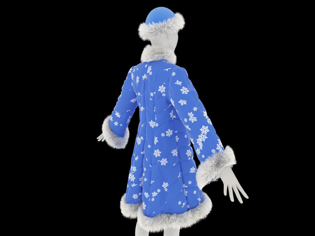 Fur coat for the Snow Maiden 3D model_4