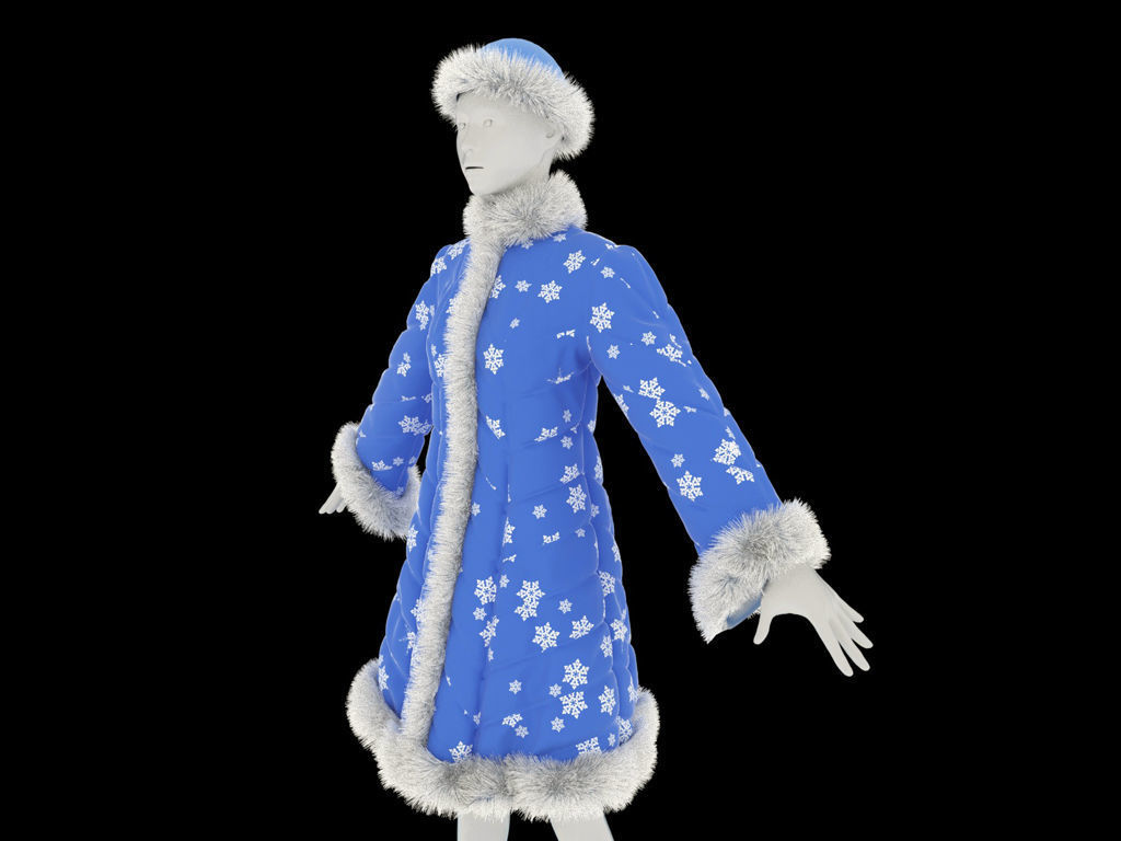 Fur coat for the Snow Maiden 3D model_2