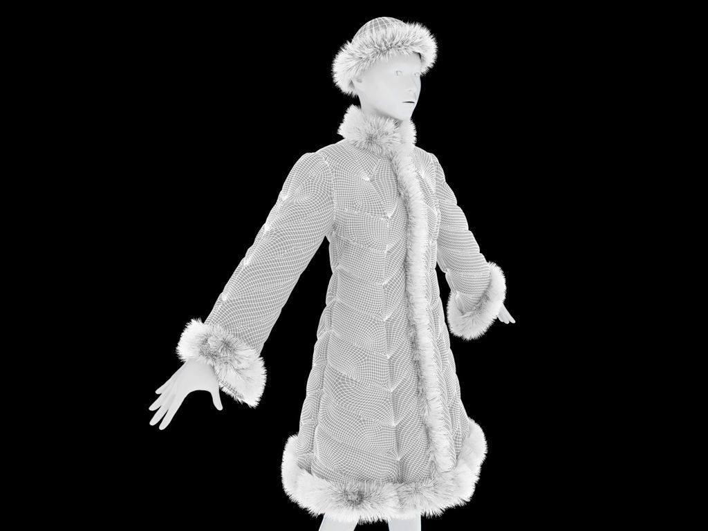 Fur coat for the Snow Maiden 3D model_5