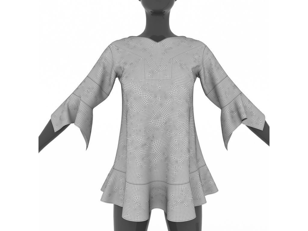 Blouse with lace inserts 3D model_6