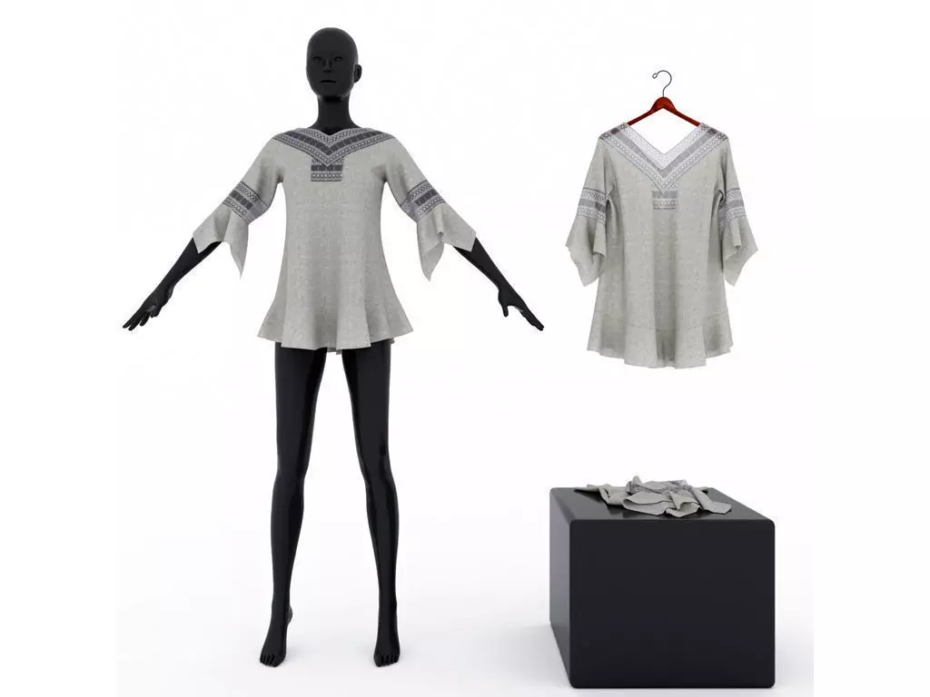 Blouse with lace inserts 3D model_0