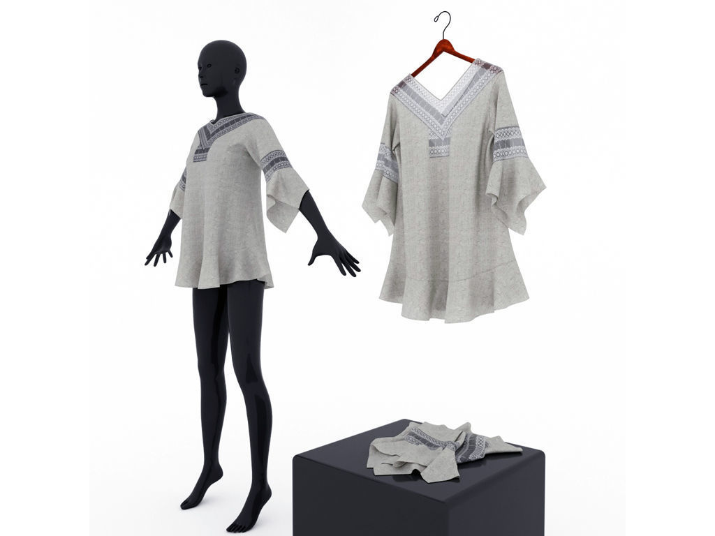 Blouse with lace inserts 3D model_1