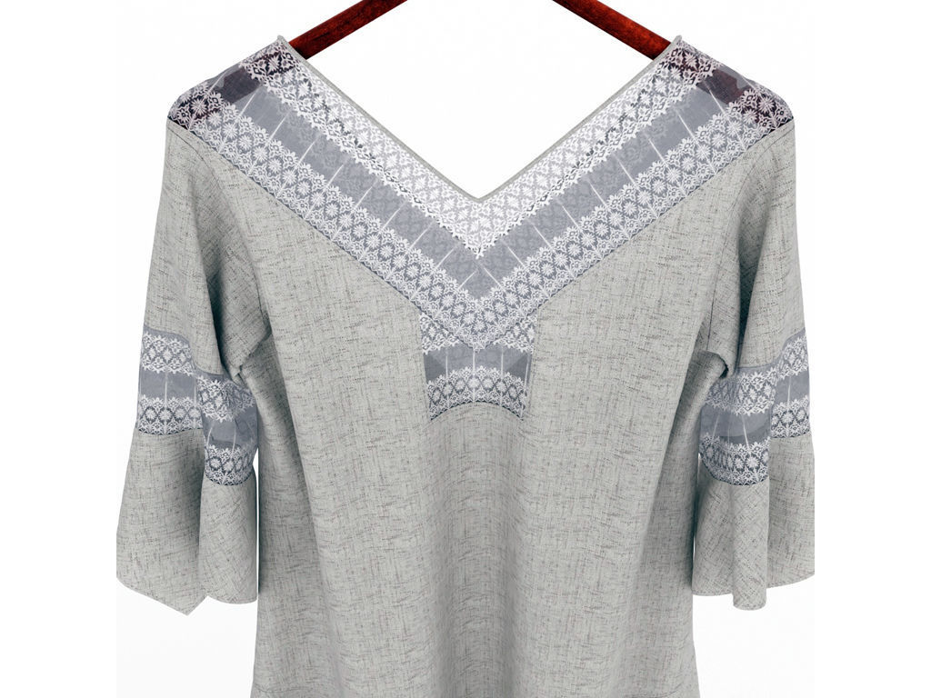 Blouse with lace inserts 3D model_2